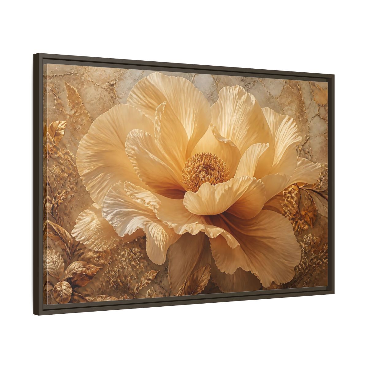 Main Mockup. Gilded Champagne Bloom shown as framed canvas print