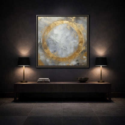 Mockup 3. Gilded Circle Abstract shown as framed canvas print