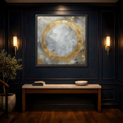 Mockup 4. Gilded Circle Abstract shown as framed canvas print