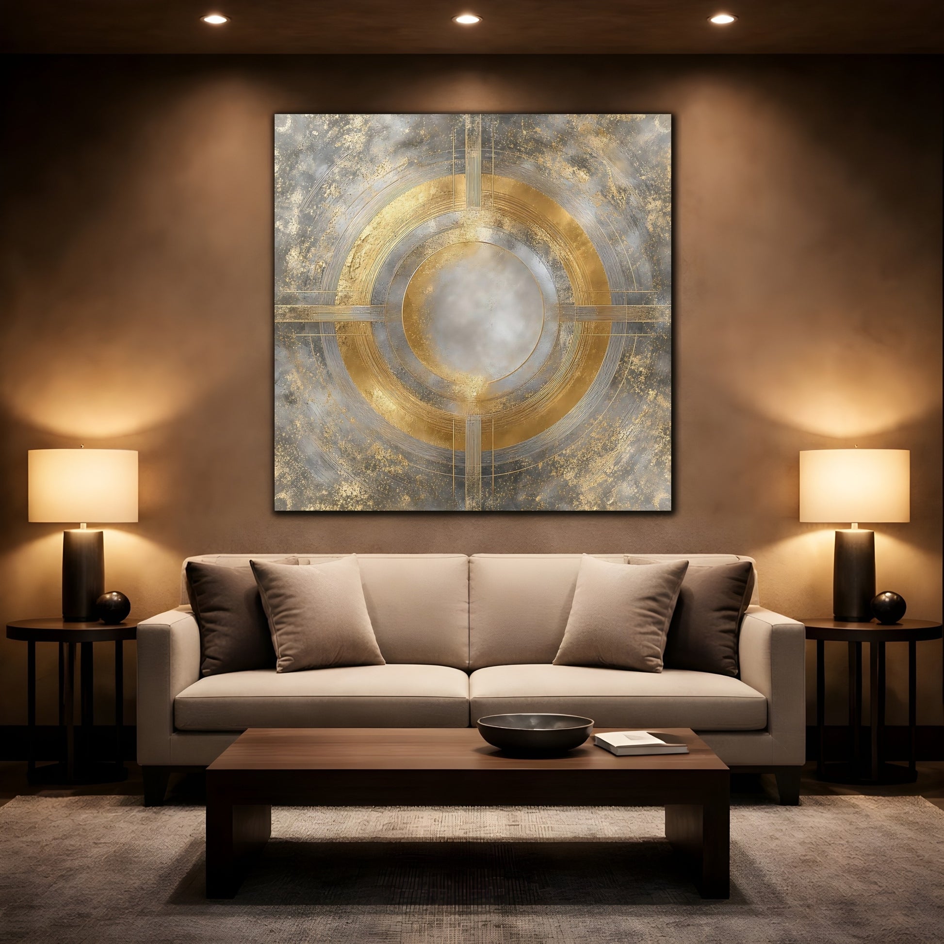 Mockup 2. Gilded Concentric Circle shown as canvas print