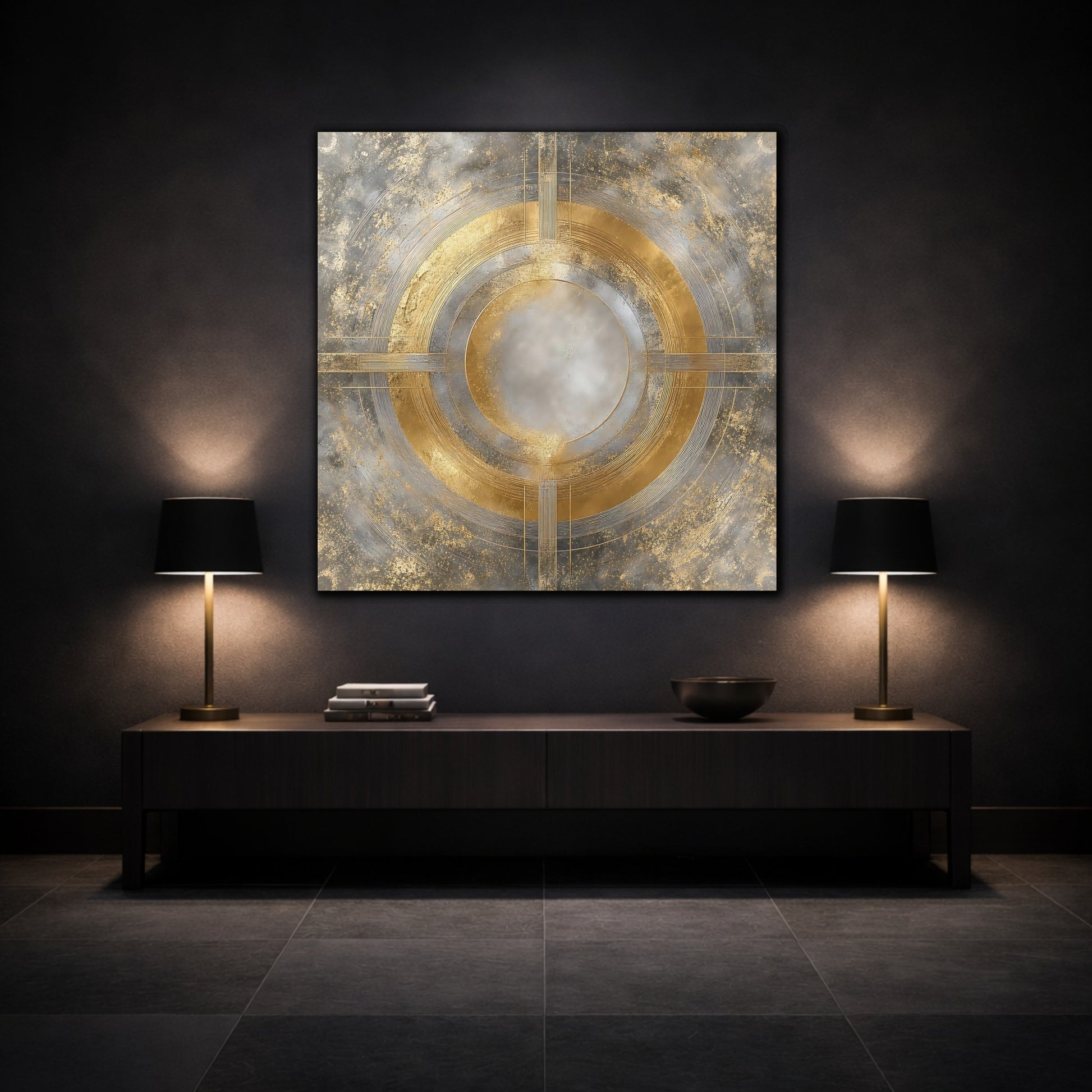 Mockup 3. Gilded Concentric Circle shown as canvas print