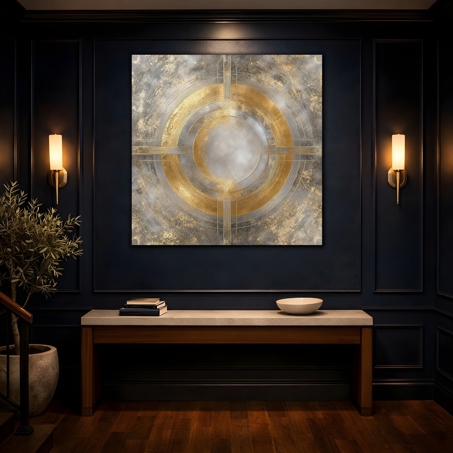 Mockup 4. Gilded Concentric Circle shown as canvas print
