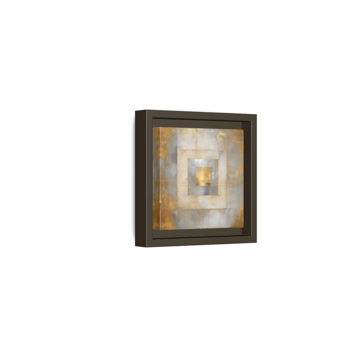 Side Mockup 23. Gilded Concentric Squares shown as framed canvas print