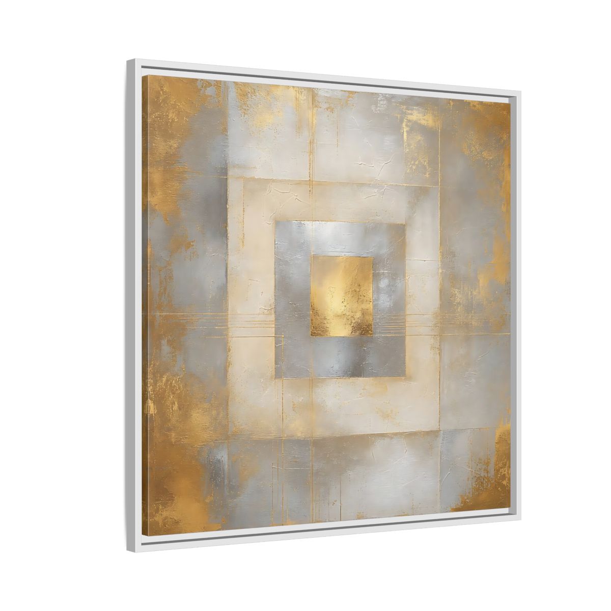 Side Mockup 7. Gilded Concentric Squares shown as framed canvas print