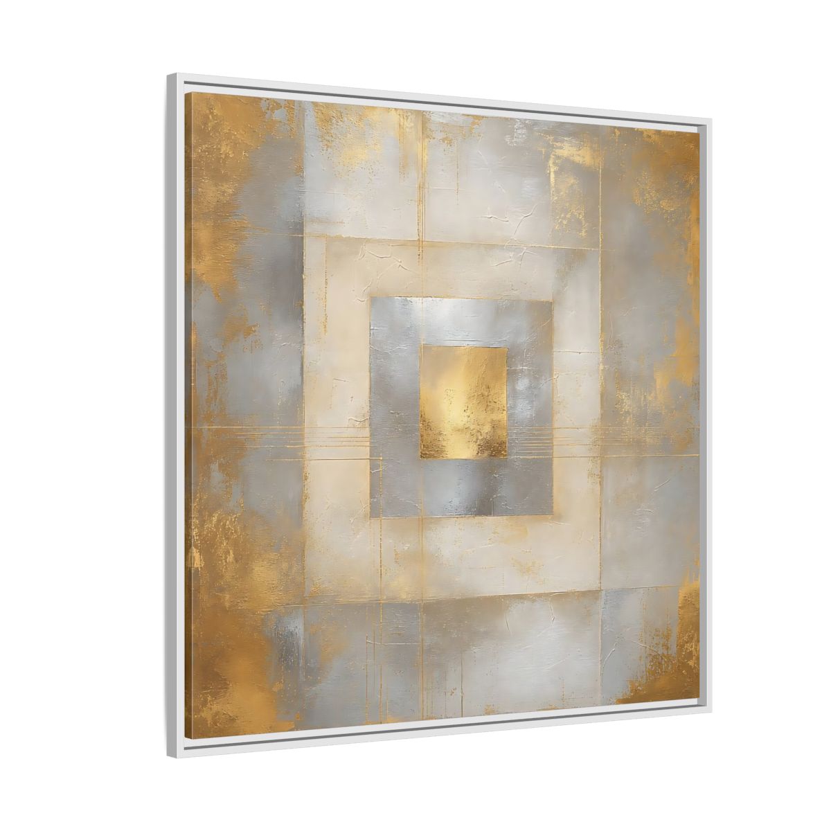 Side Mockup 4. Gilded Concentric Squares shown as framed canvas print