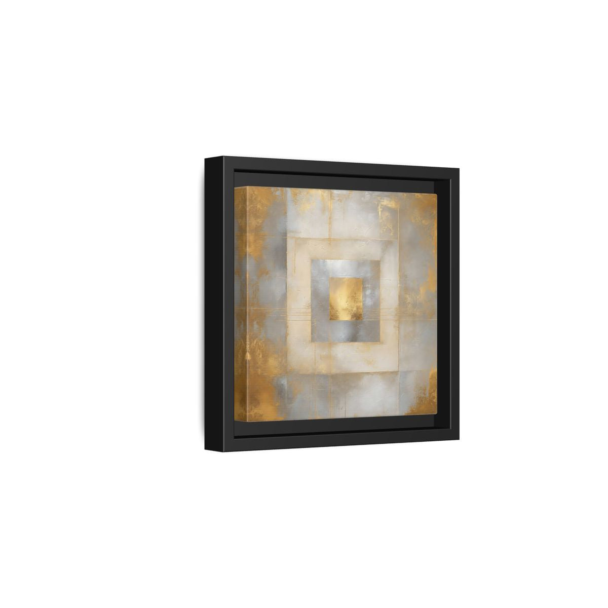 Side Mockup 3. Gilded Concentric Squares shown as framed canvas print