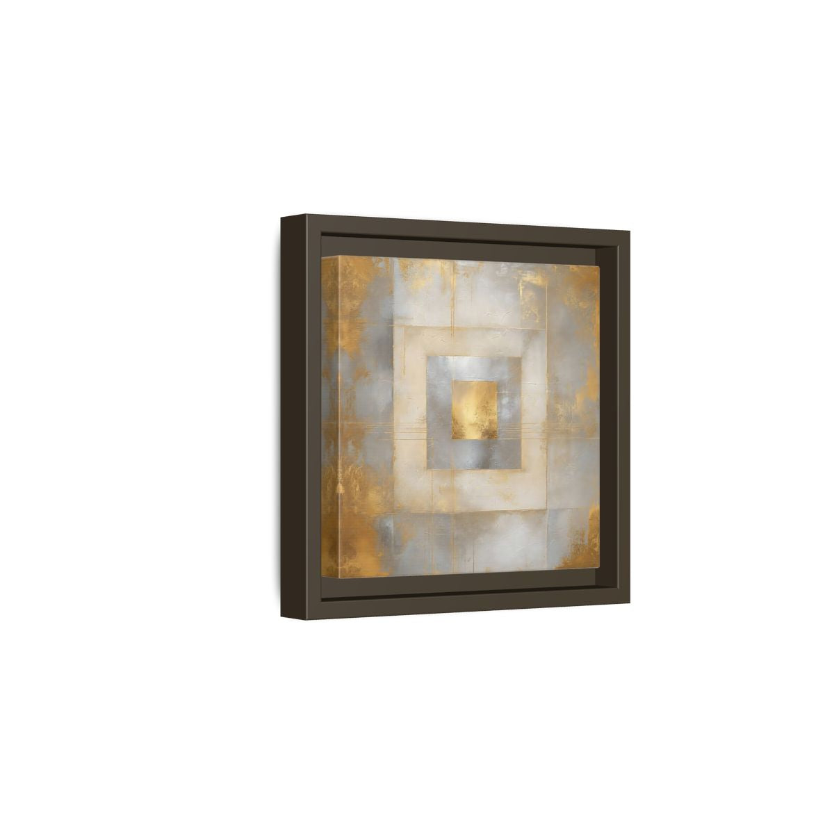 Side Mockup 2. Gilded Concentric Squares shown as framed canvas print