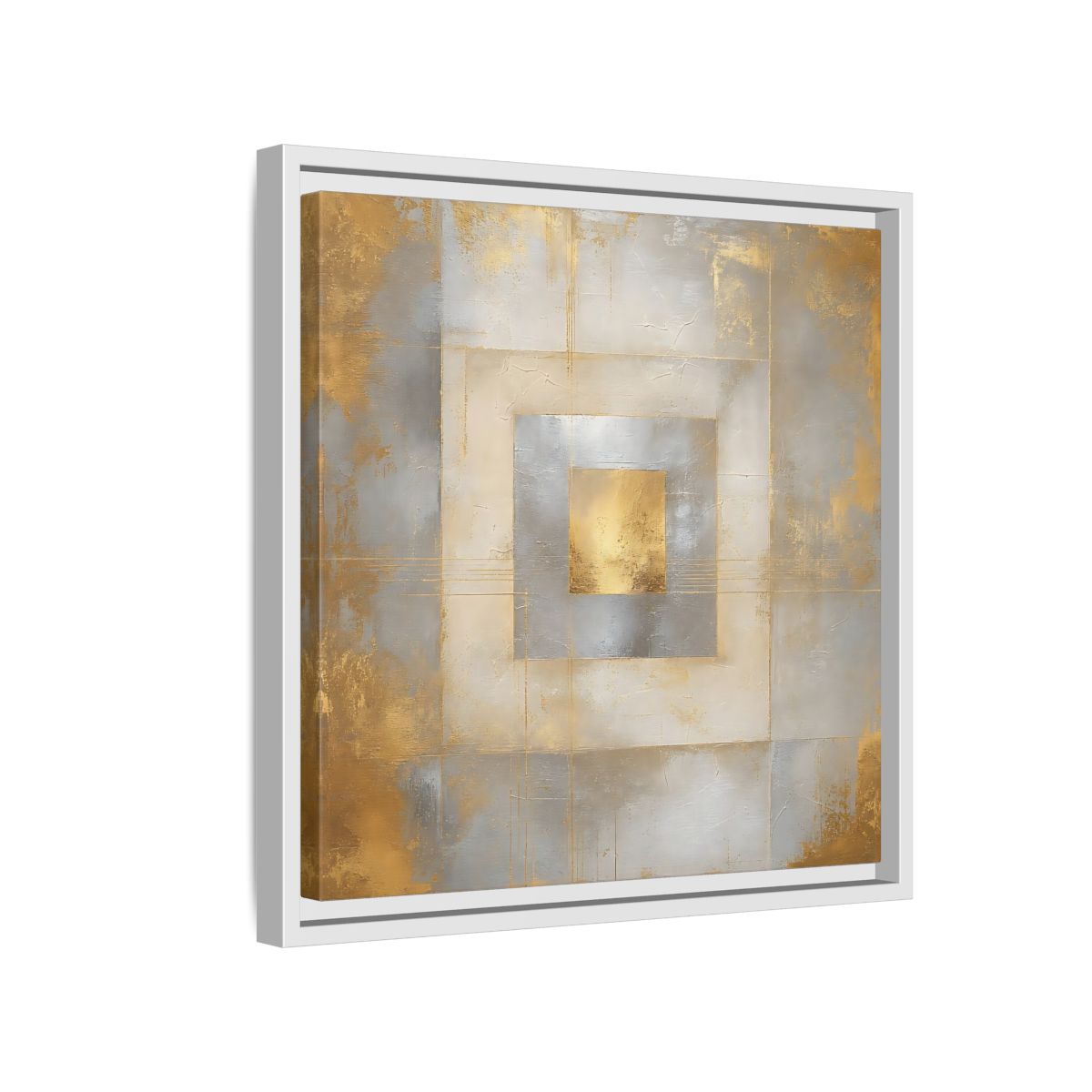 Side Mockup 13. Gilded Concentric Squares shown as framed canvas print