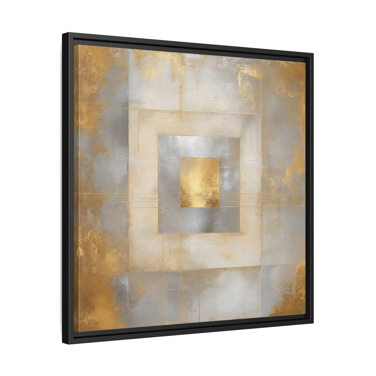 Side Mockup 31. Gilded Concentric Squares shown as framed canvas print