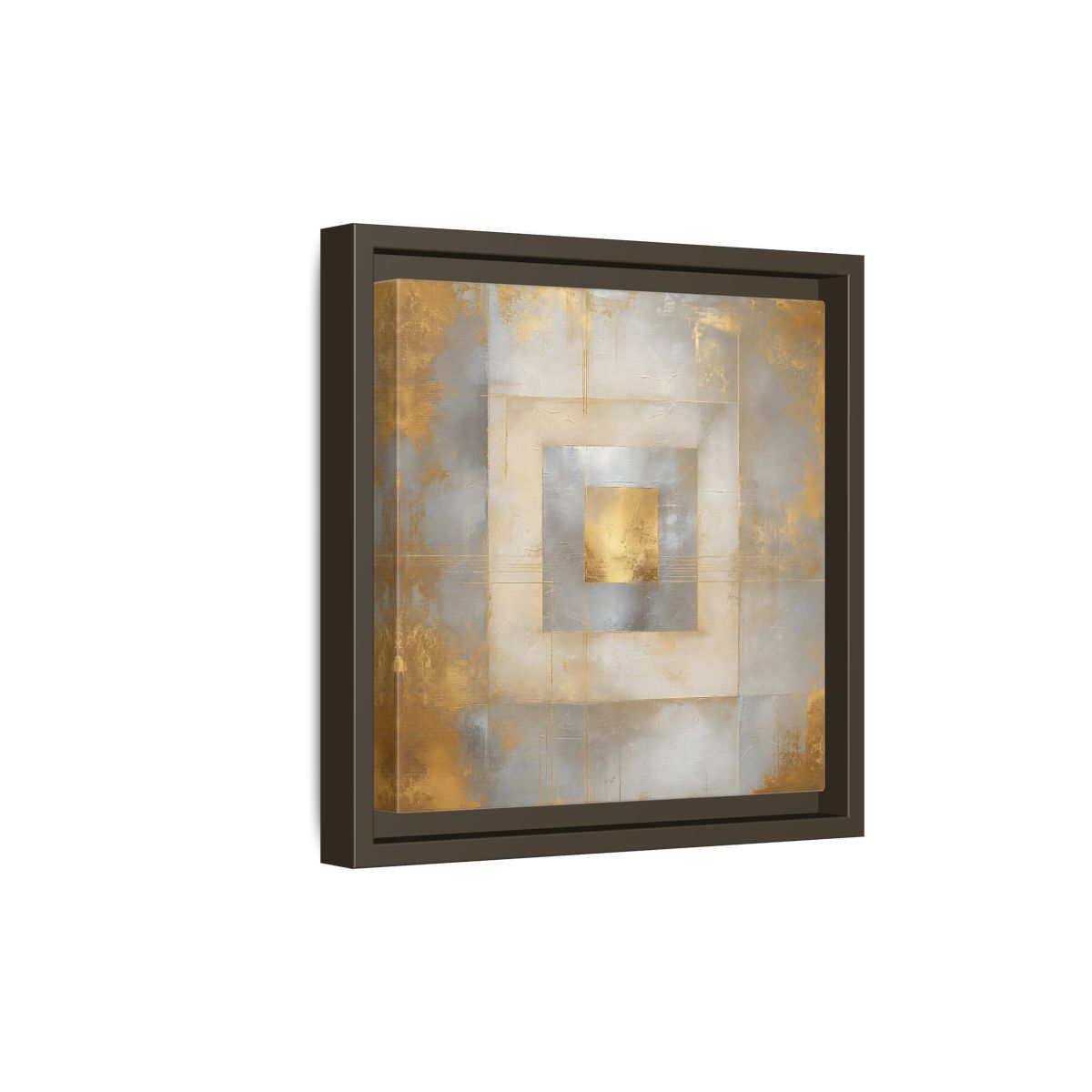 Side Mockup 20. Gilded Concentric Squares shown as framed canvas print