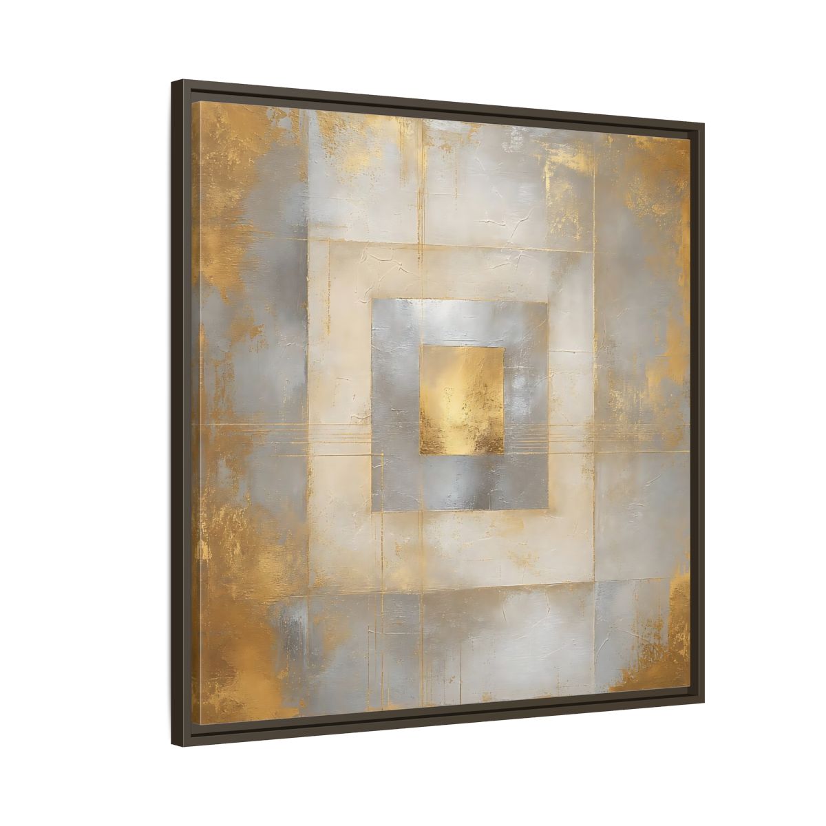 Side Mockup 8. Gilded Concentric Squares shown as framed canvas print