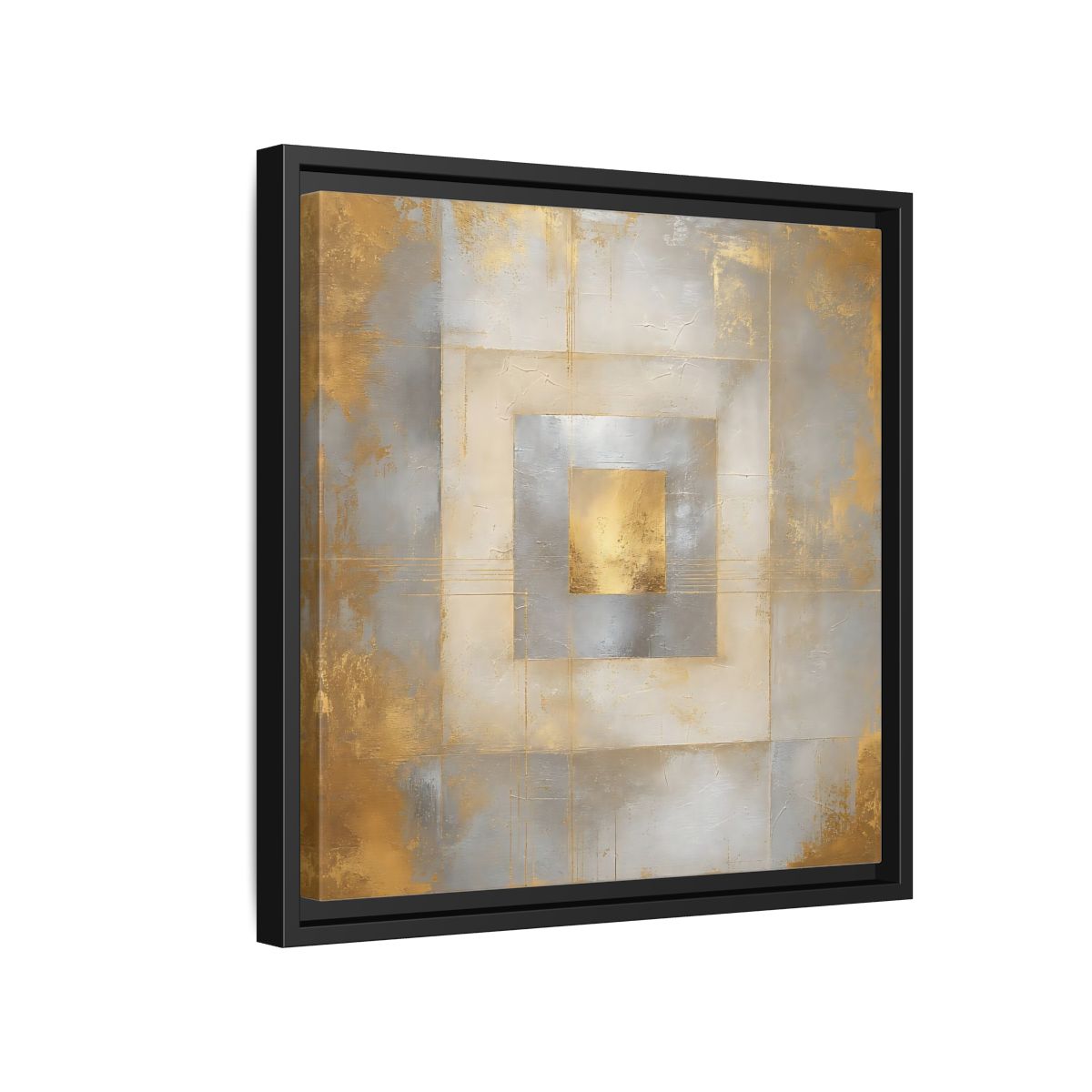 Side Mockup 15. Gilded Concentric Squares shown as framed canvas print