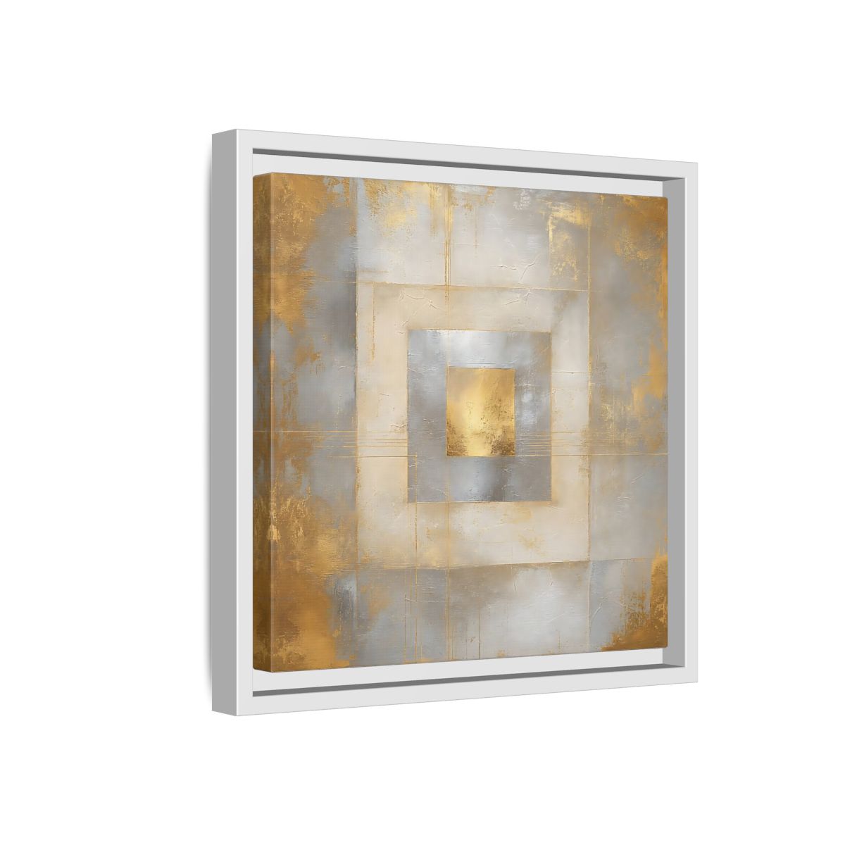 Side Mockup 16. Gilded Concentric Squares shown as framed canvas print