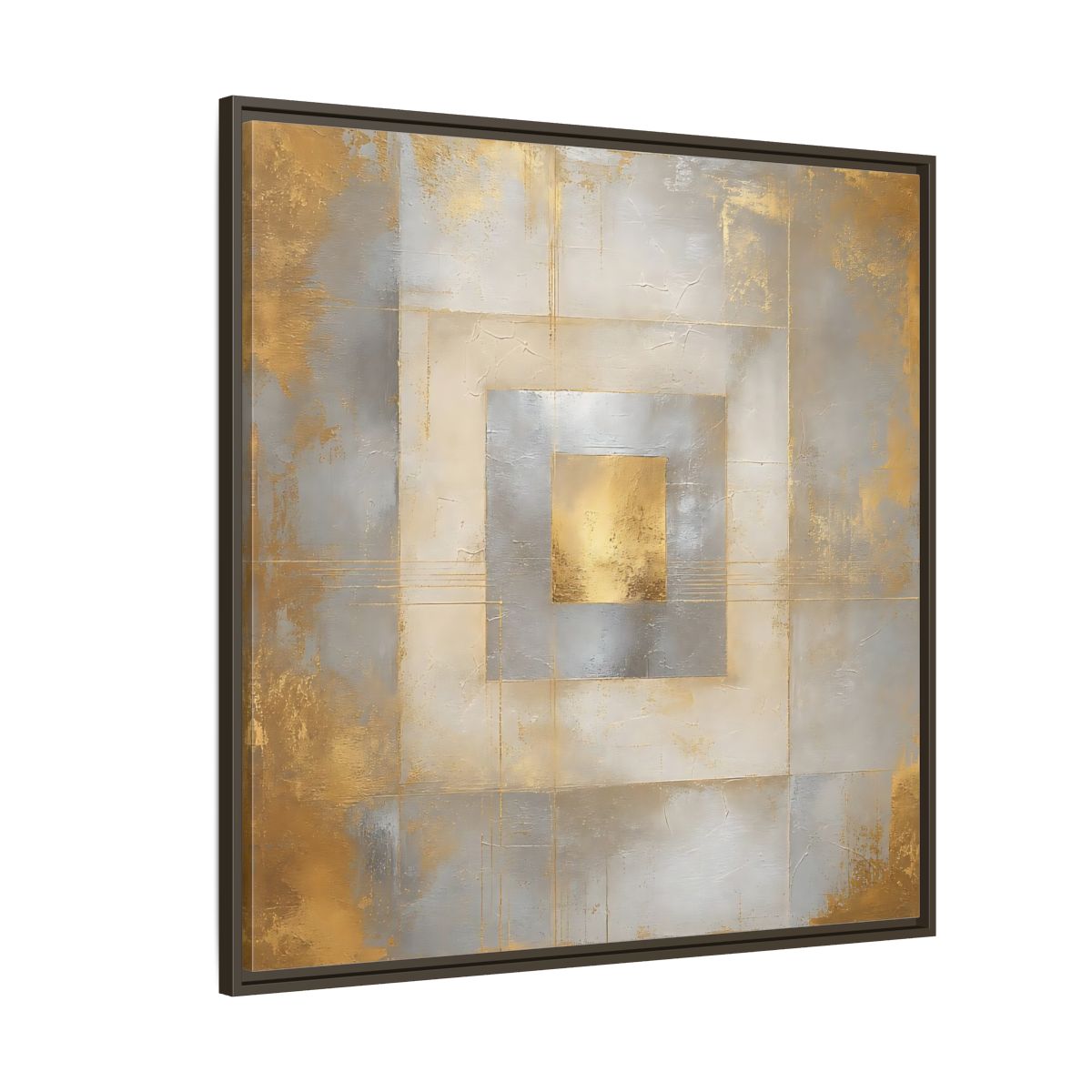 Side Mockup 5. Gilded Concentric Squares shown as framed canvas print