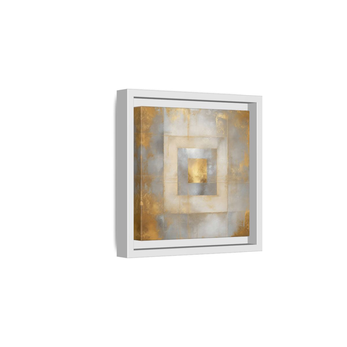 Side Mockup 1. Gilded Concentric Squares shown as framed canvas print
