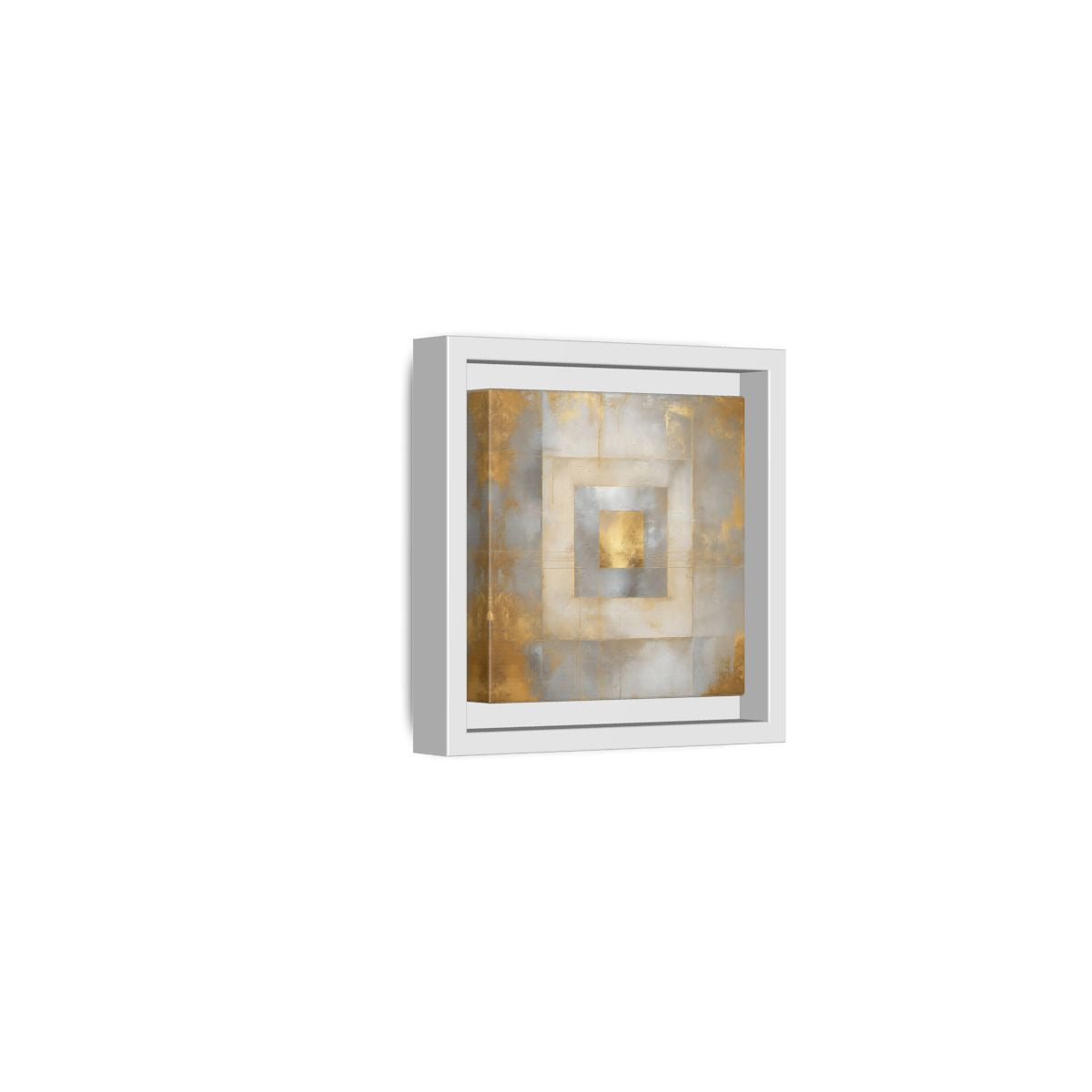 Side Mockup 22. Gilded Concentric Squares shown as framed canvas print