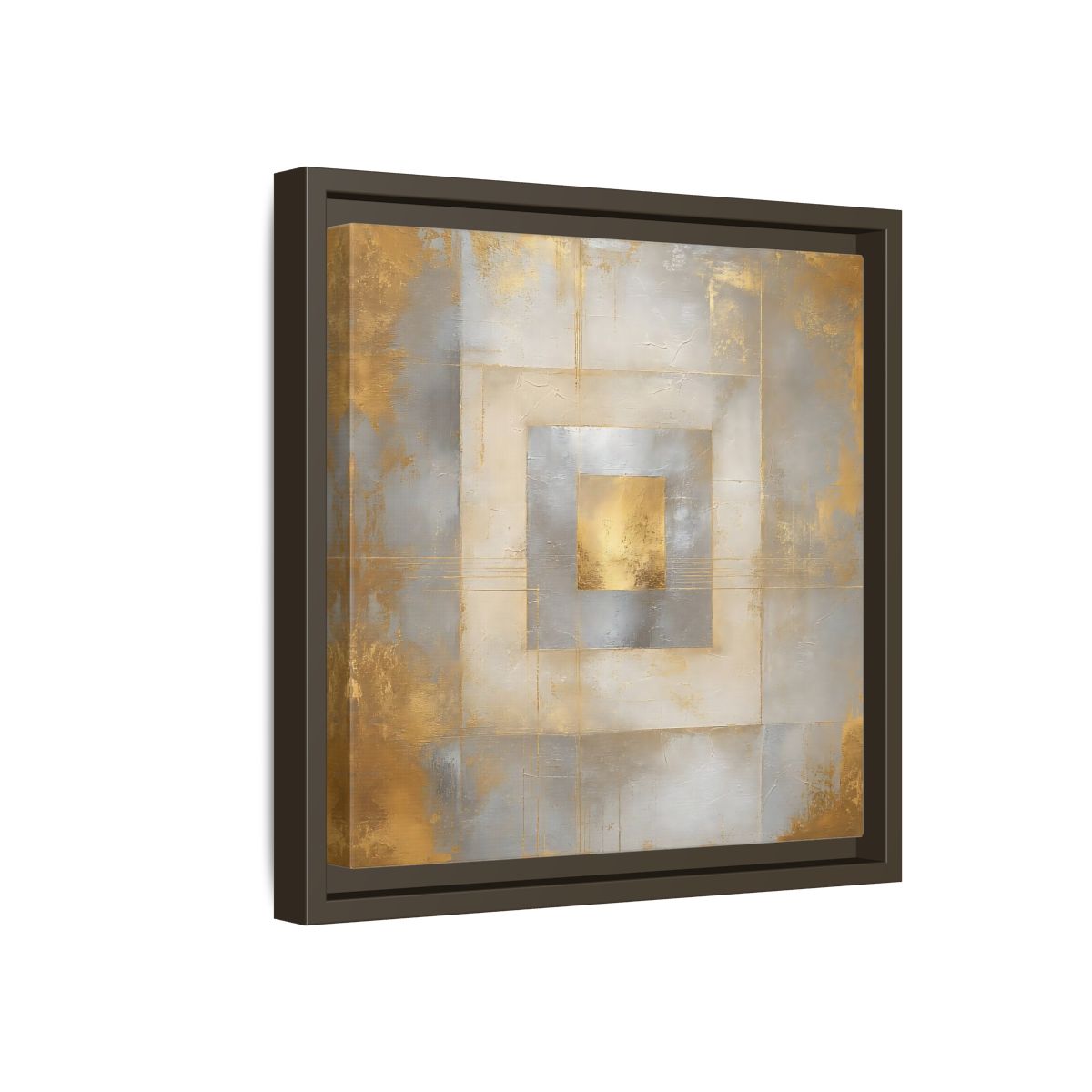 Side Mockup 17. Gilded Concentric Squares shown as framed canvas print