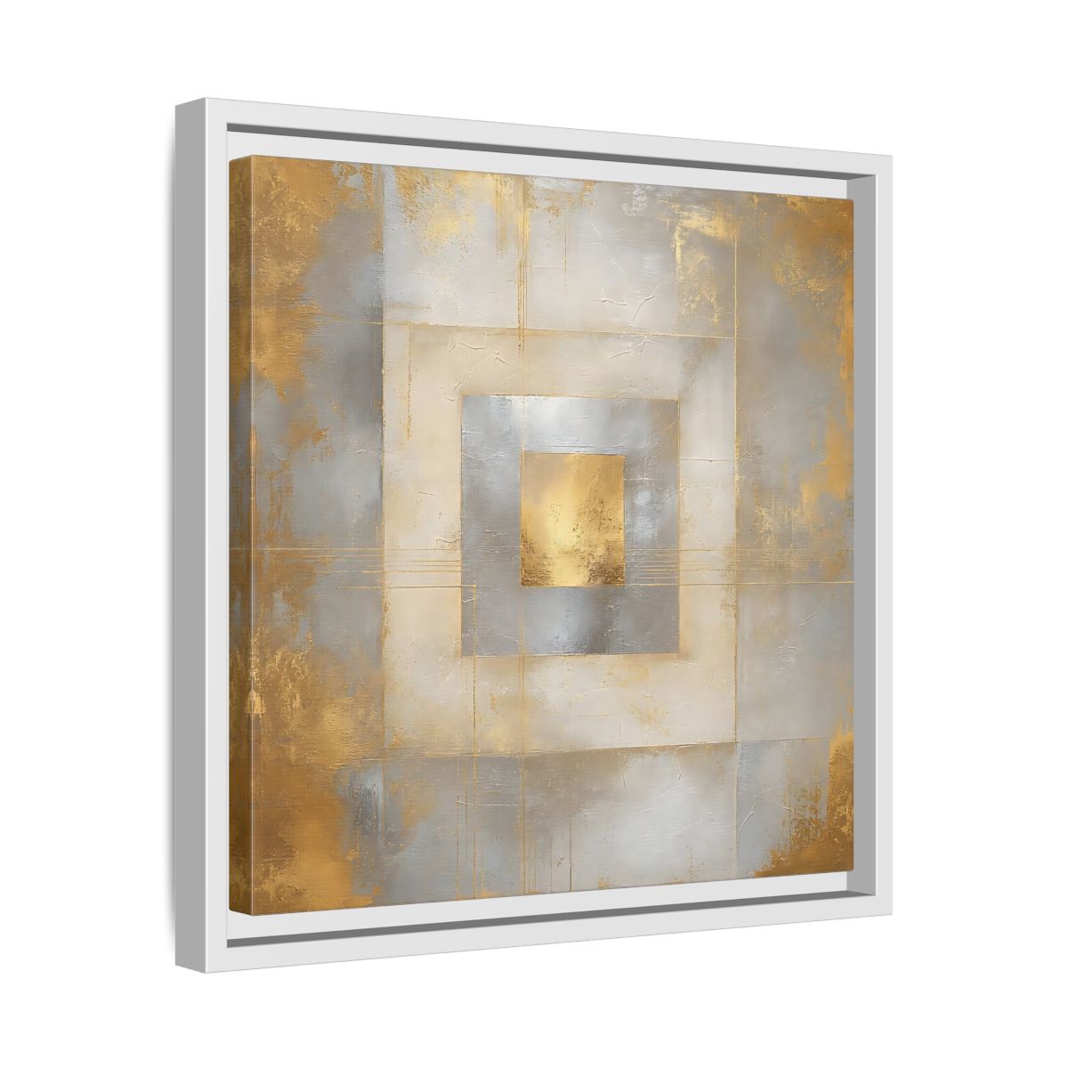 Side Mockup 28. Gilded Concentric Squares shown as framed canvas print