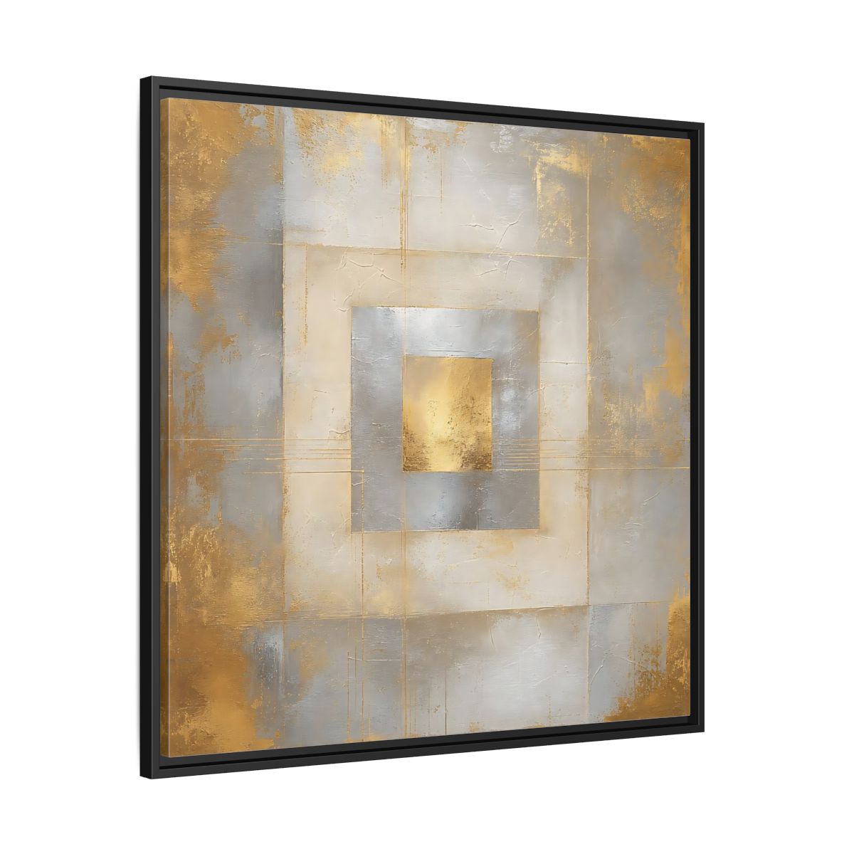Side Mockup 30. Gilded Concentric Squares shown as framed canvas print