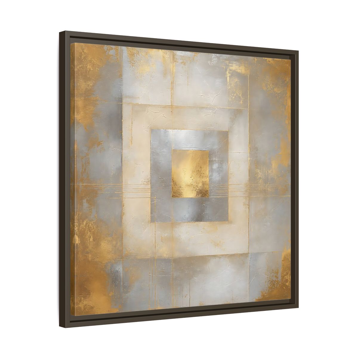 Side Mockup 27. Gilded Concentric Squares shown as framed canvas print