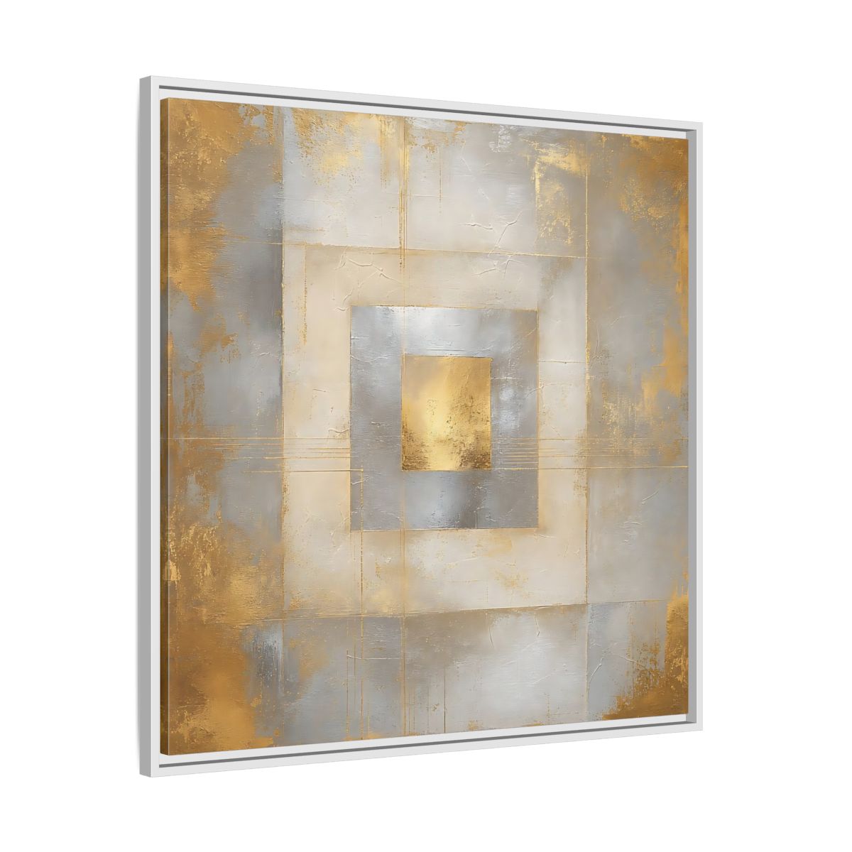 Side Mockup 25. Gilded Concentric Squares shown as framed canvas print