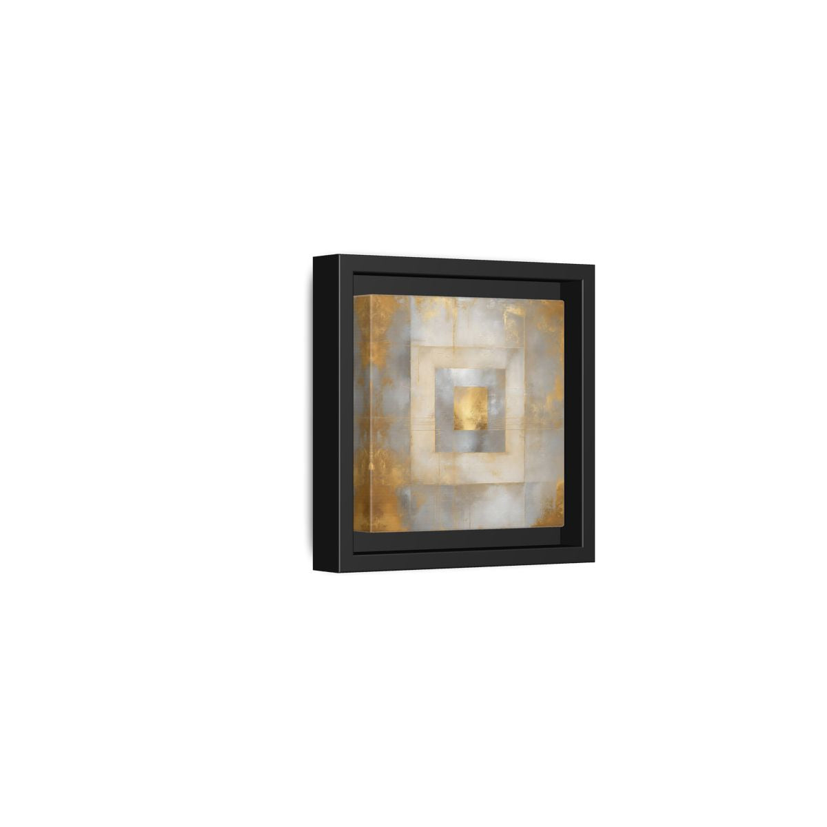 Side Mockup 24. Gilded Concentric Squares shown as framed canvas print