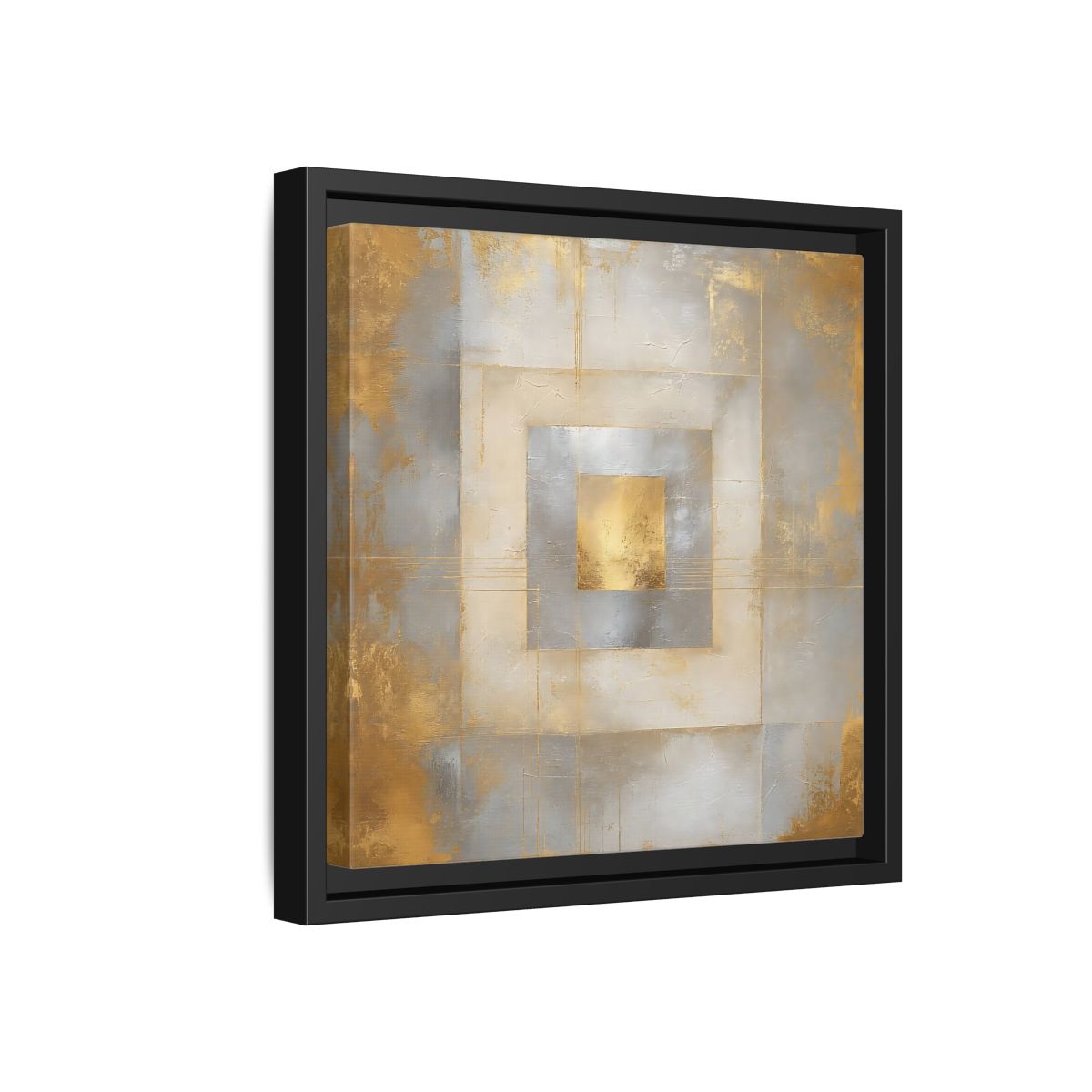 Side Mockup 18. Gilded Concentric Squares shown as framed canvas print