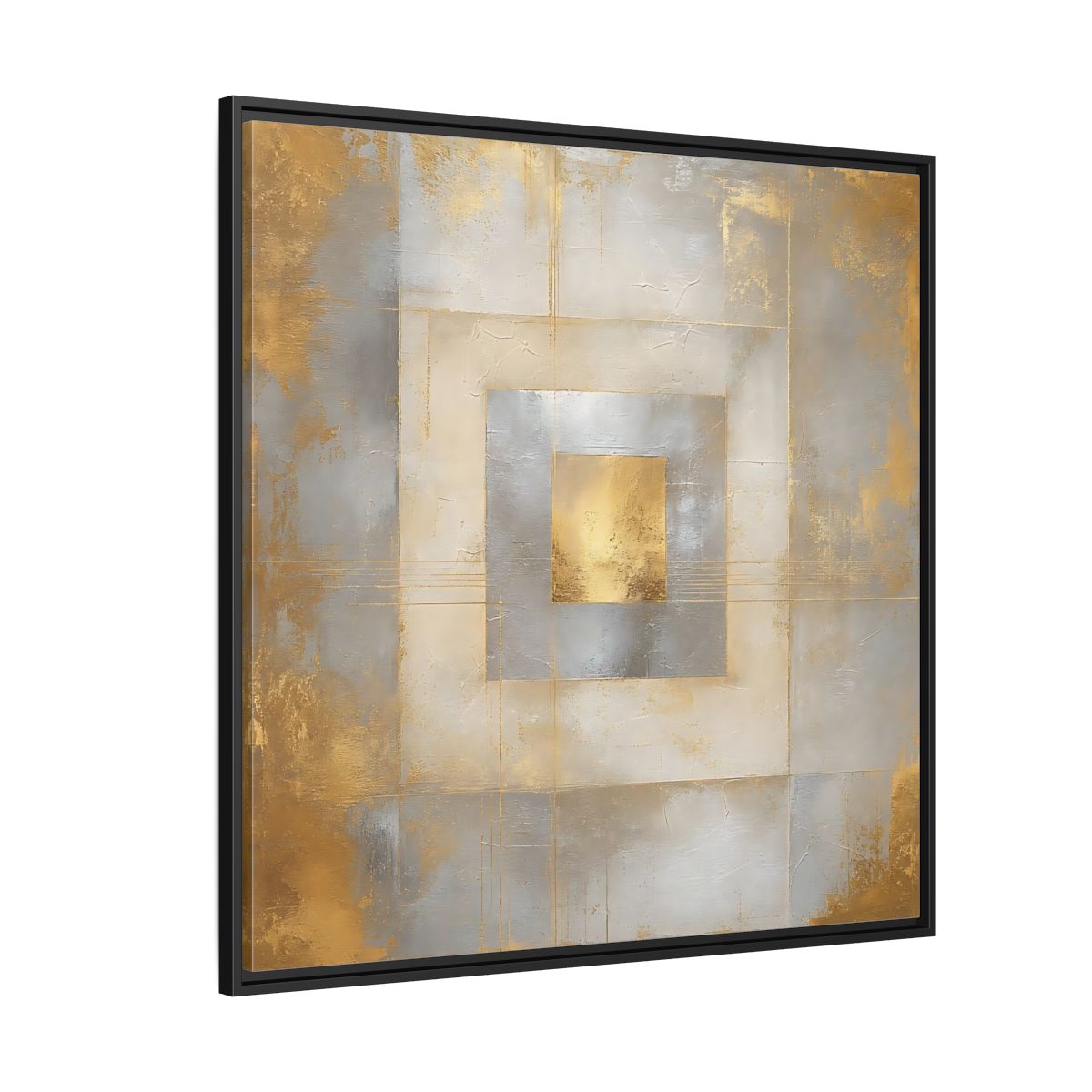 Side Mockup 6. Gilded Concentric Squares shown as framed canvas print