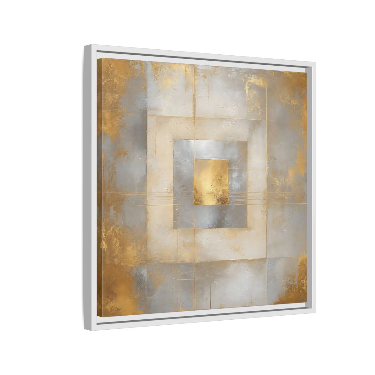 Side Mockup 10. Gilded Concentric Squares shown as framed canvas print