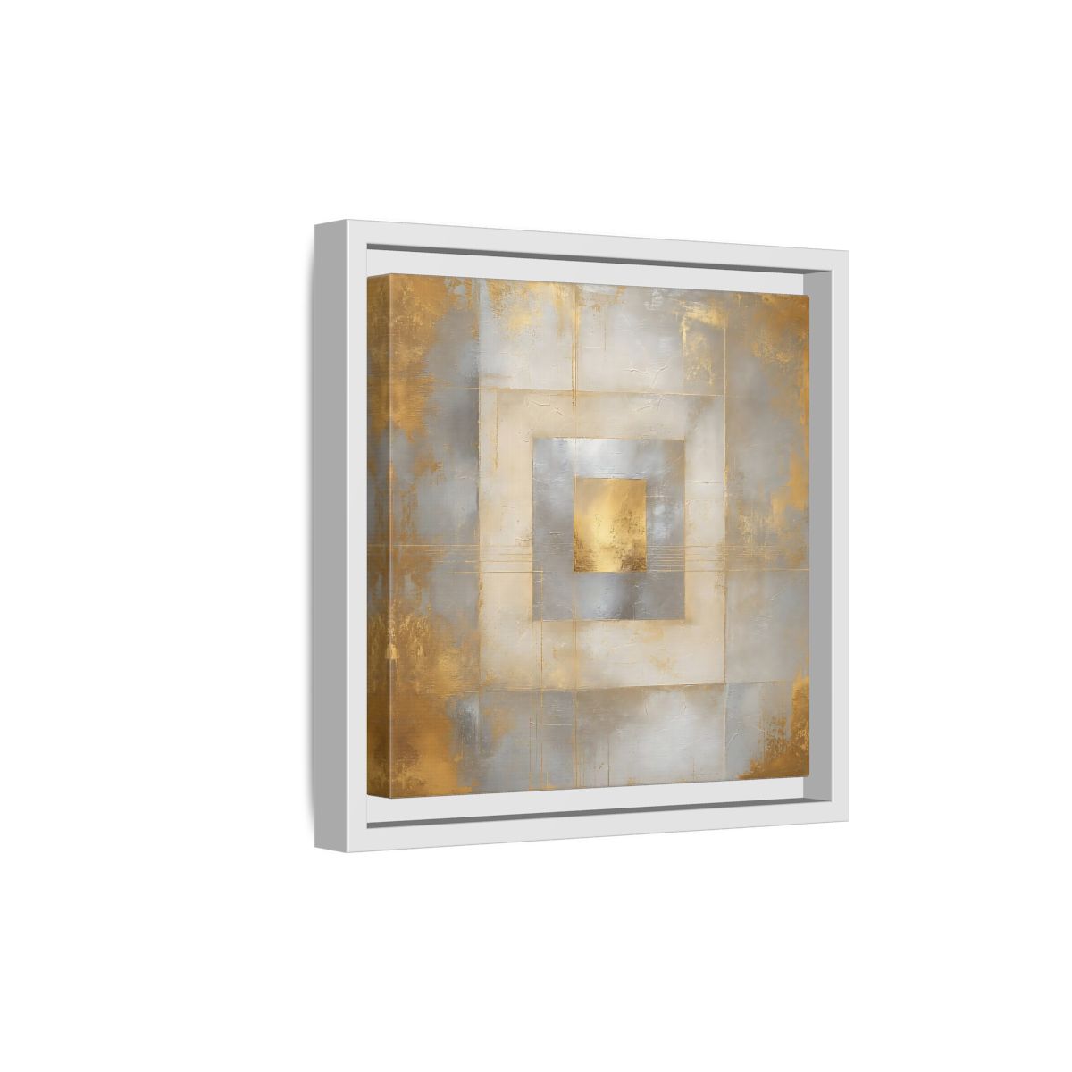 Side Mockup 19. Gilded Concentric Squares shown as framed canvas print