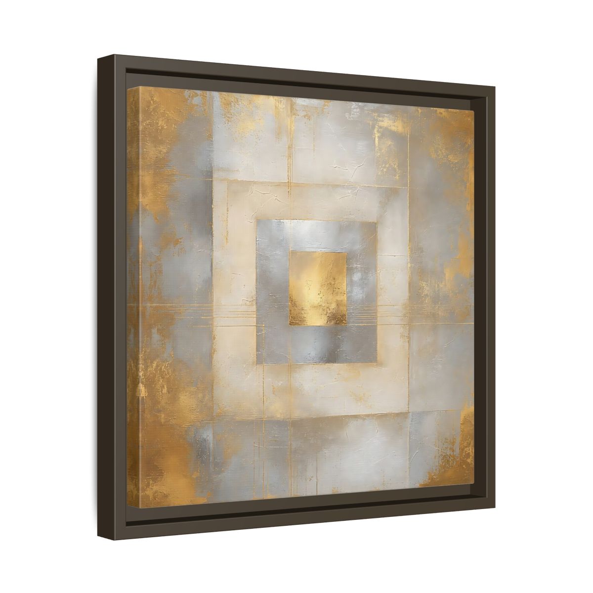 Side Mockup 29. Gilded Concentric Squares shown as framed canvas print