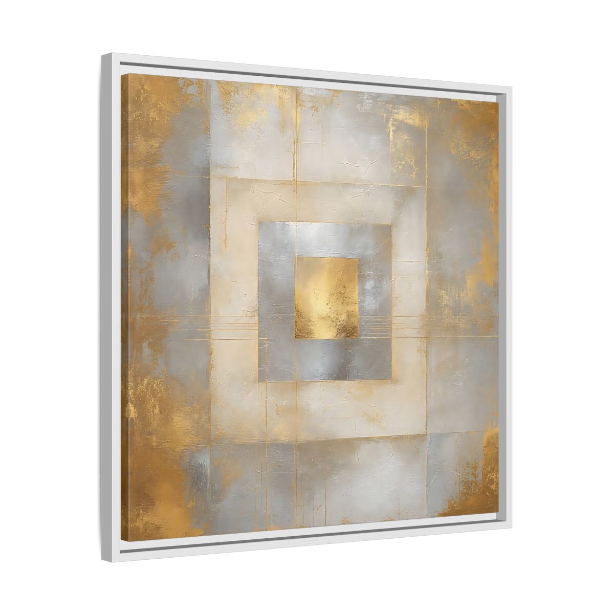 Side Mockup 26. Gilded Concentric Squares shown as framed canvas print