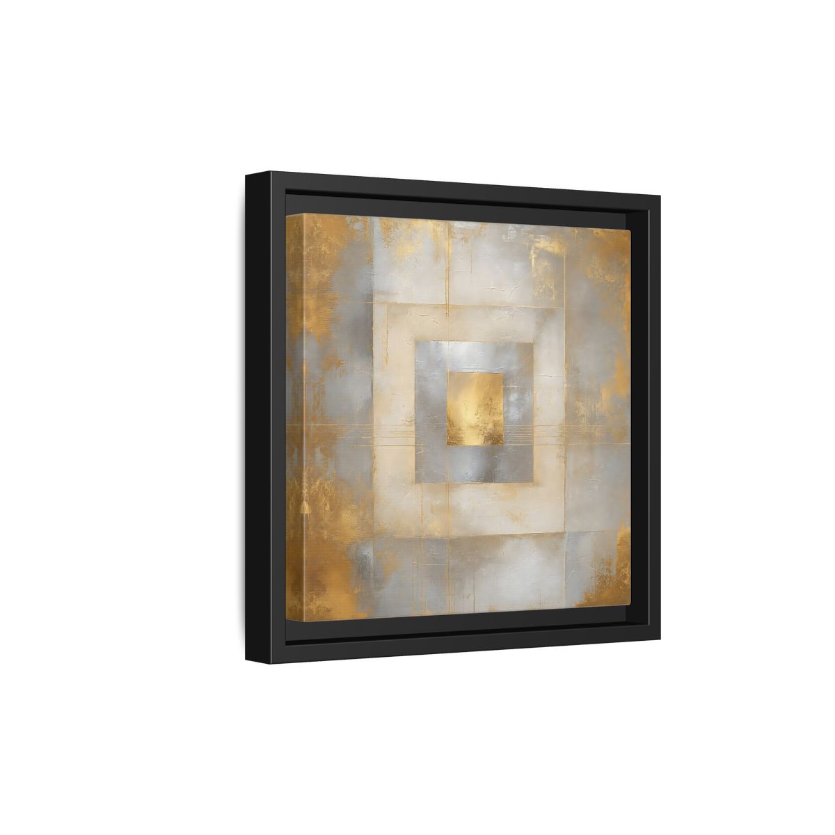 Side Mockup 21. Gilded Concentric Squares shown as framed canvas print