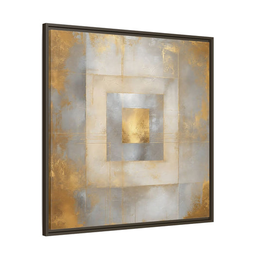 Main Mockup. Gilded Concentric Squares shown as framed canvas print