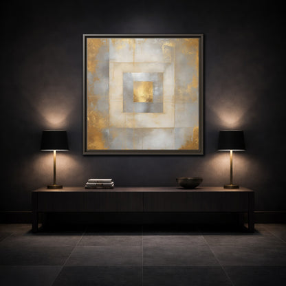 Mockup 3. Gilded Concentric Squares shown as framed canvas print