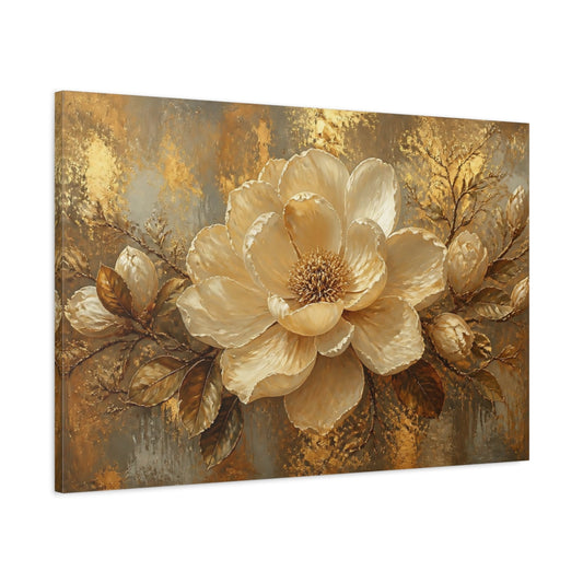 Main Mockup. Gilded Cream Blossom shown as canvas print