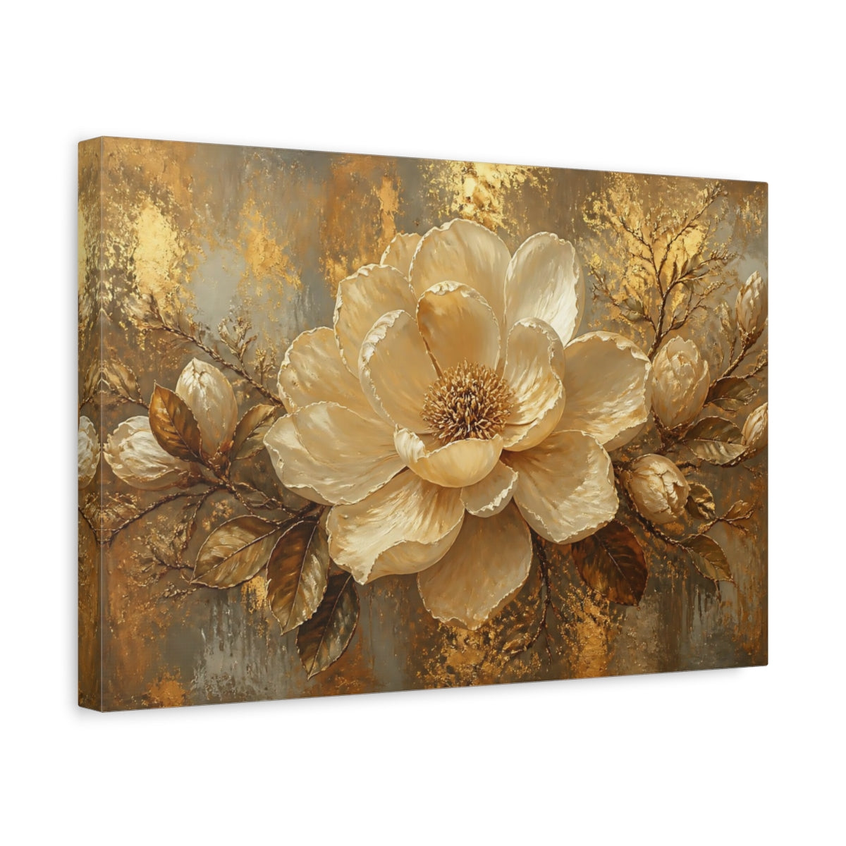 Side Mockup 4. Gilded Cream Blossom shown as canvas print