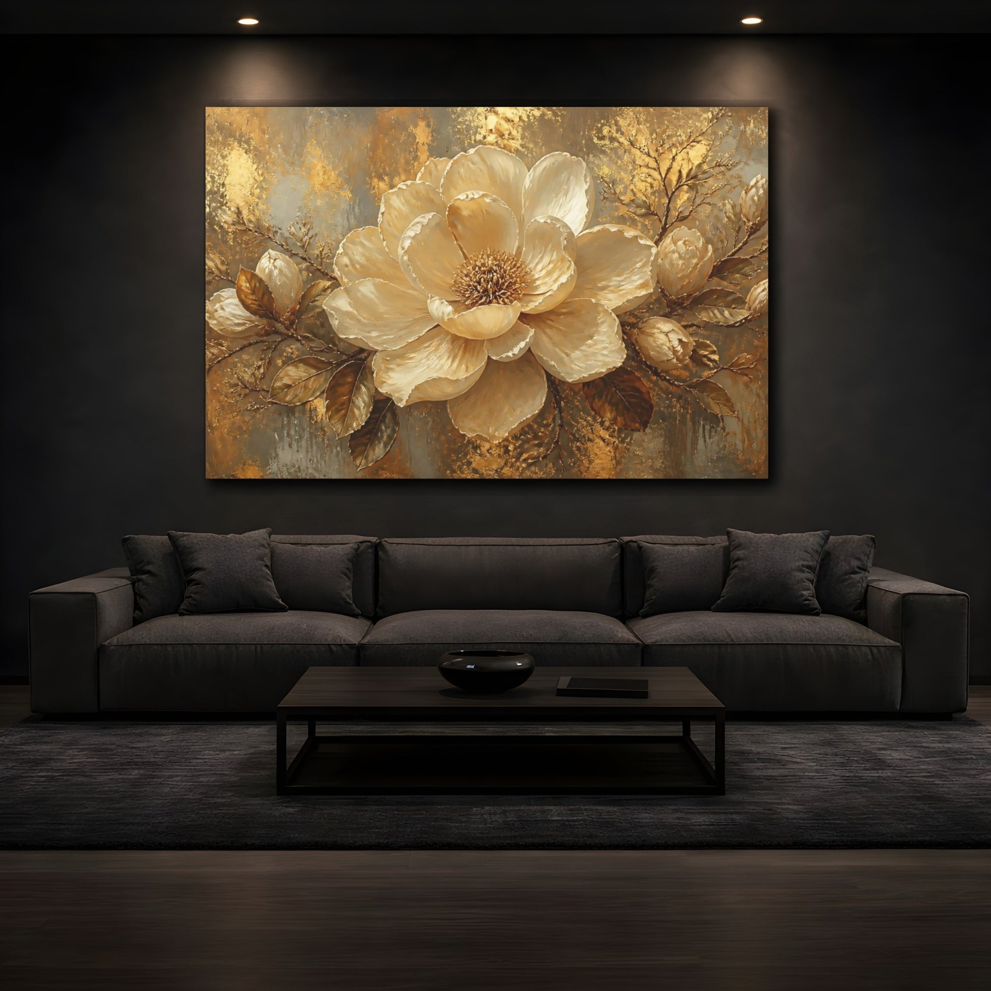 Mockup 3. Gilded Cream Blossom shown as canvas print