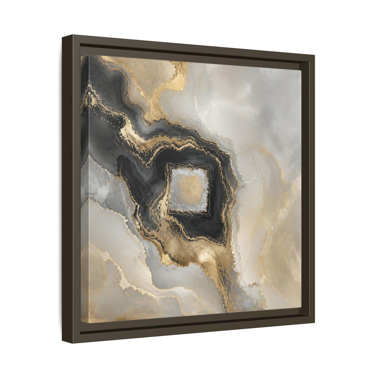 Side Mockup 29. Gilded Geode Abstract shown as framed canvas print