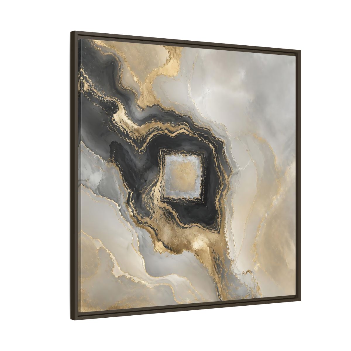 Side Mockup 5. Gilded Geode Abstract shown as framed canvas print