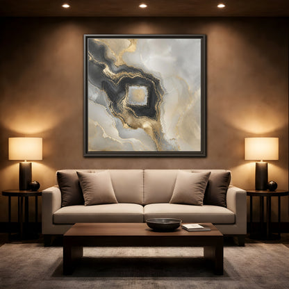 Mockup 2. Gilded Geode Abstract shown as framed canvas print