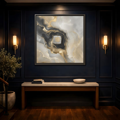 Mockup 4. Gilded Geode Abstract shown as framed canvas print