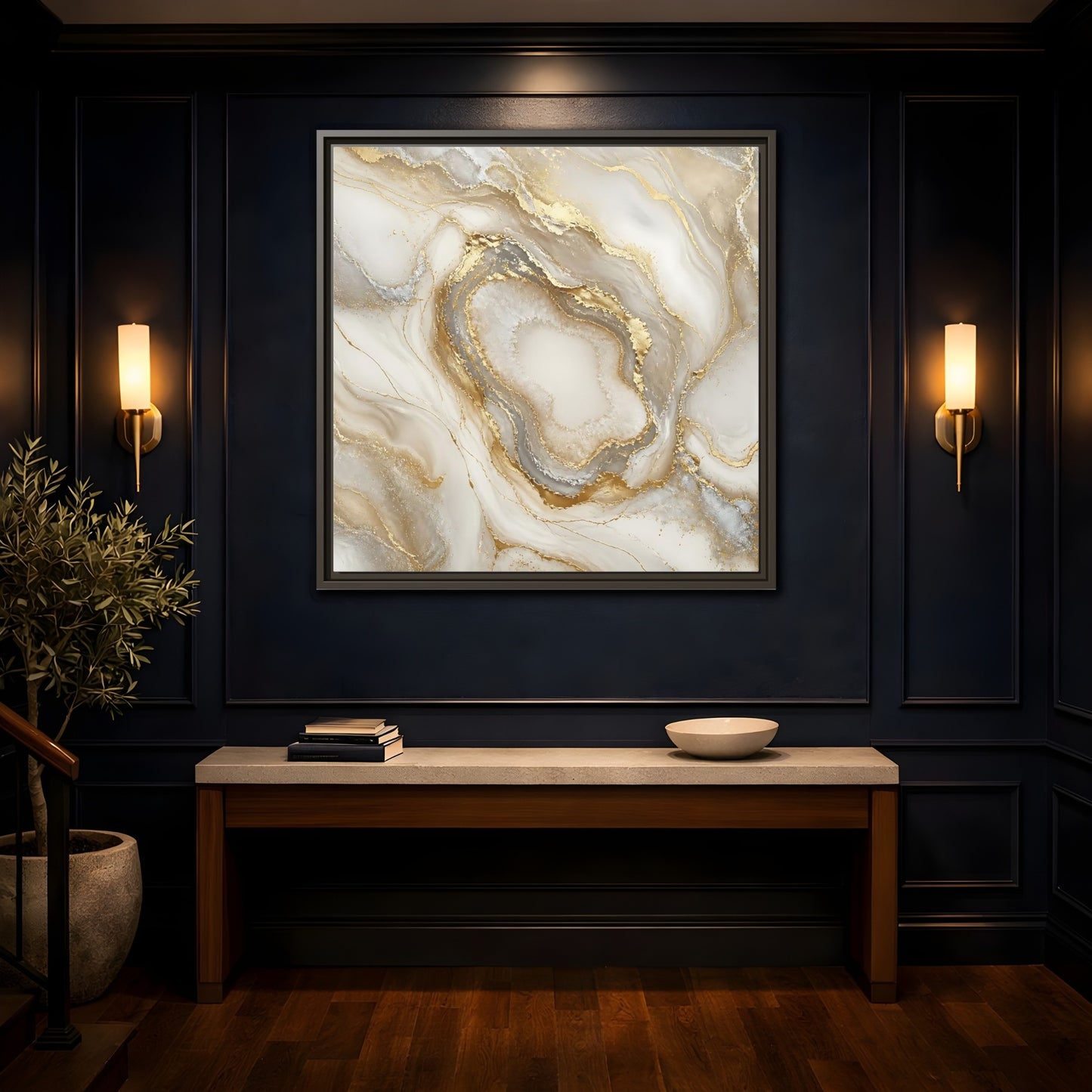 Mockup 4. Gilded Geode Elegance shown as framed canvas print