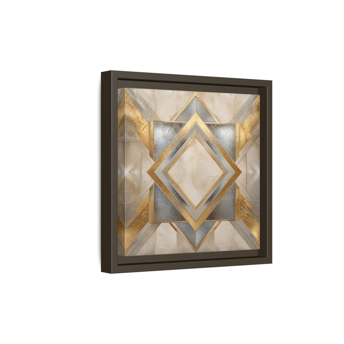 Side Mockup 20. Gilded Geometric Diamond shown as framed canvas print