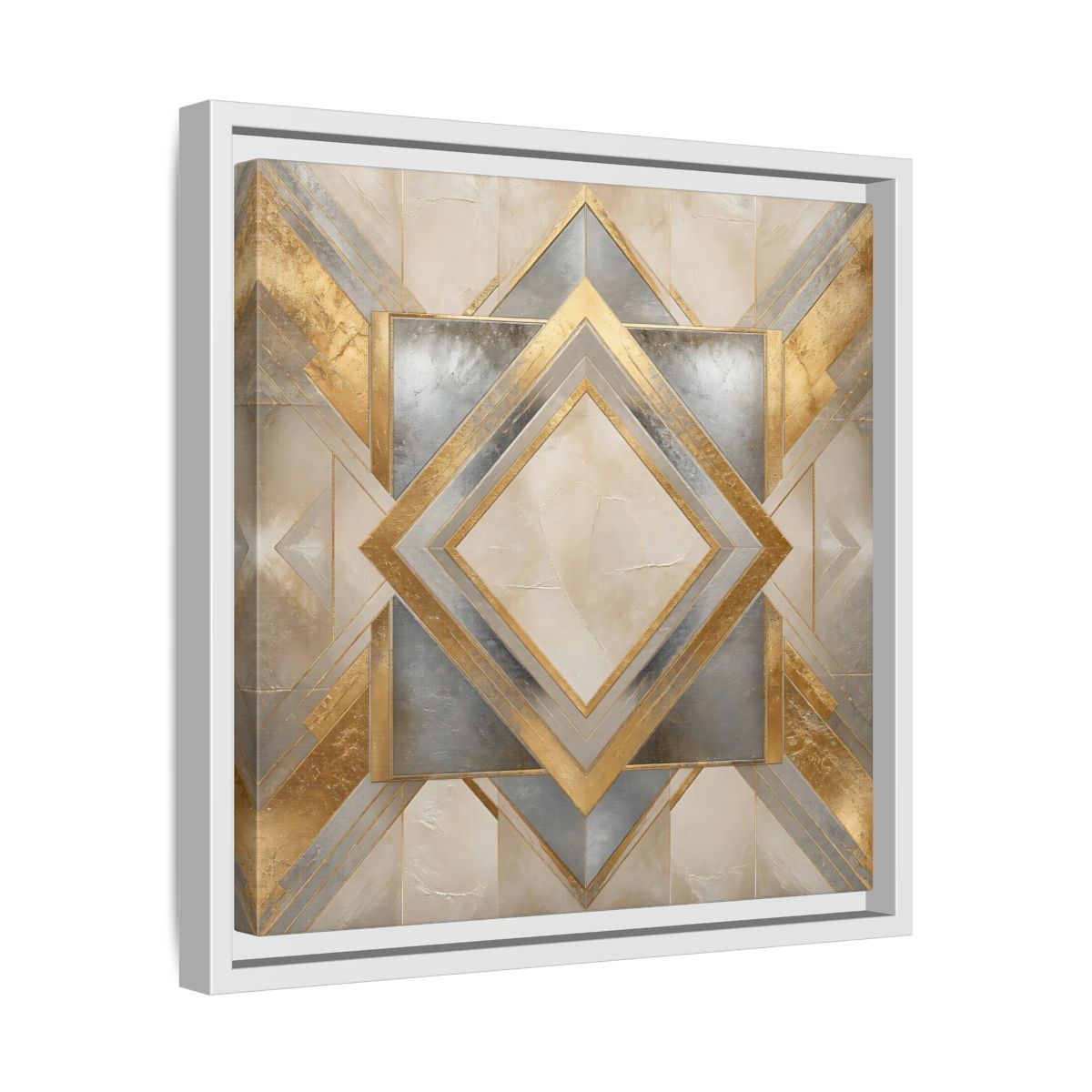 Side Mockup 28. Gilded Geometric Diamond shown as framed canvas print
