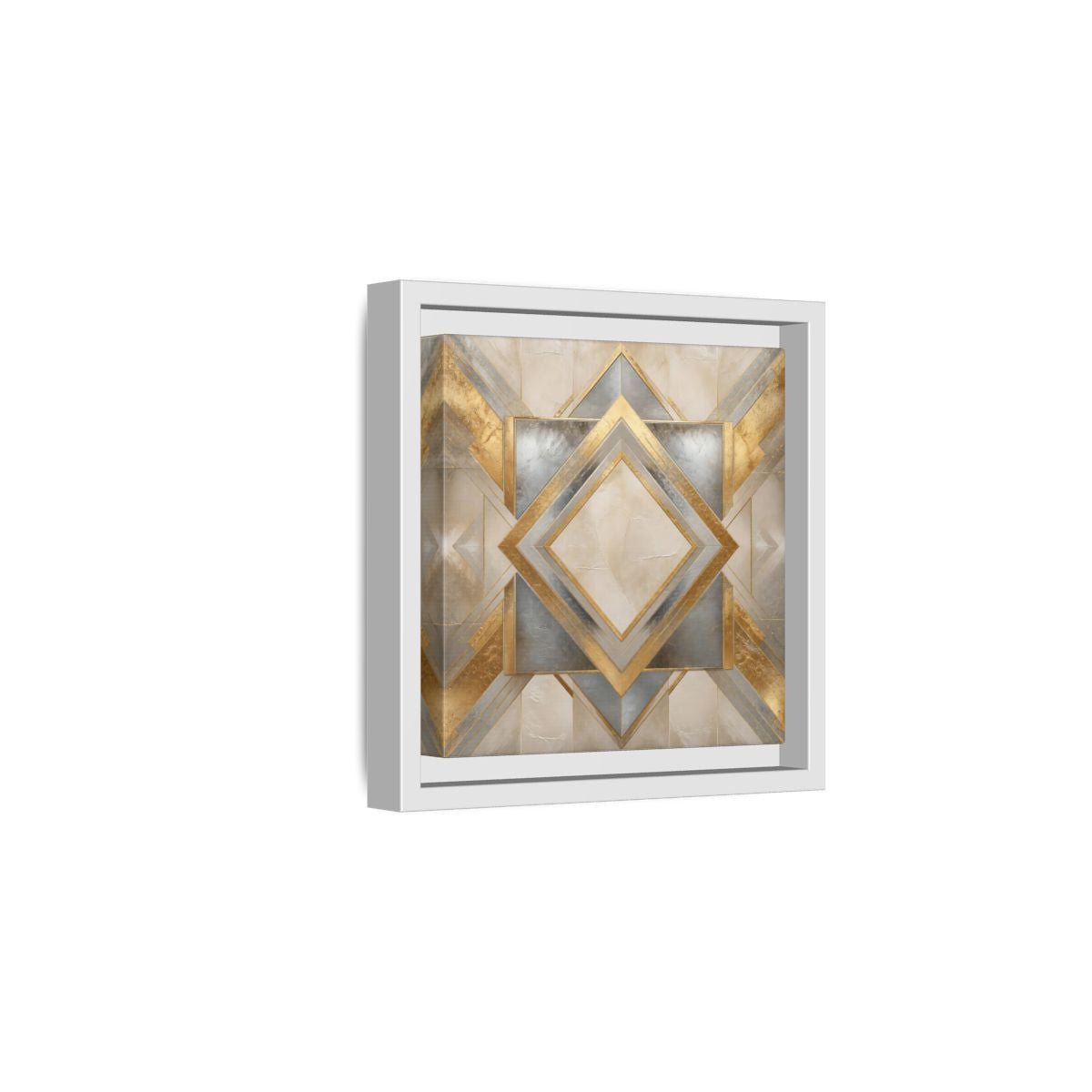 Side Mockup 1. Gilded Geometric Diamond shown as framed canvas print