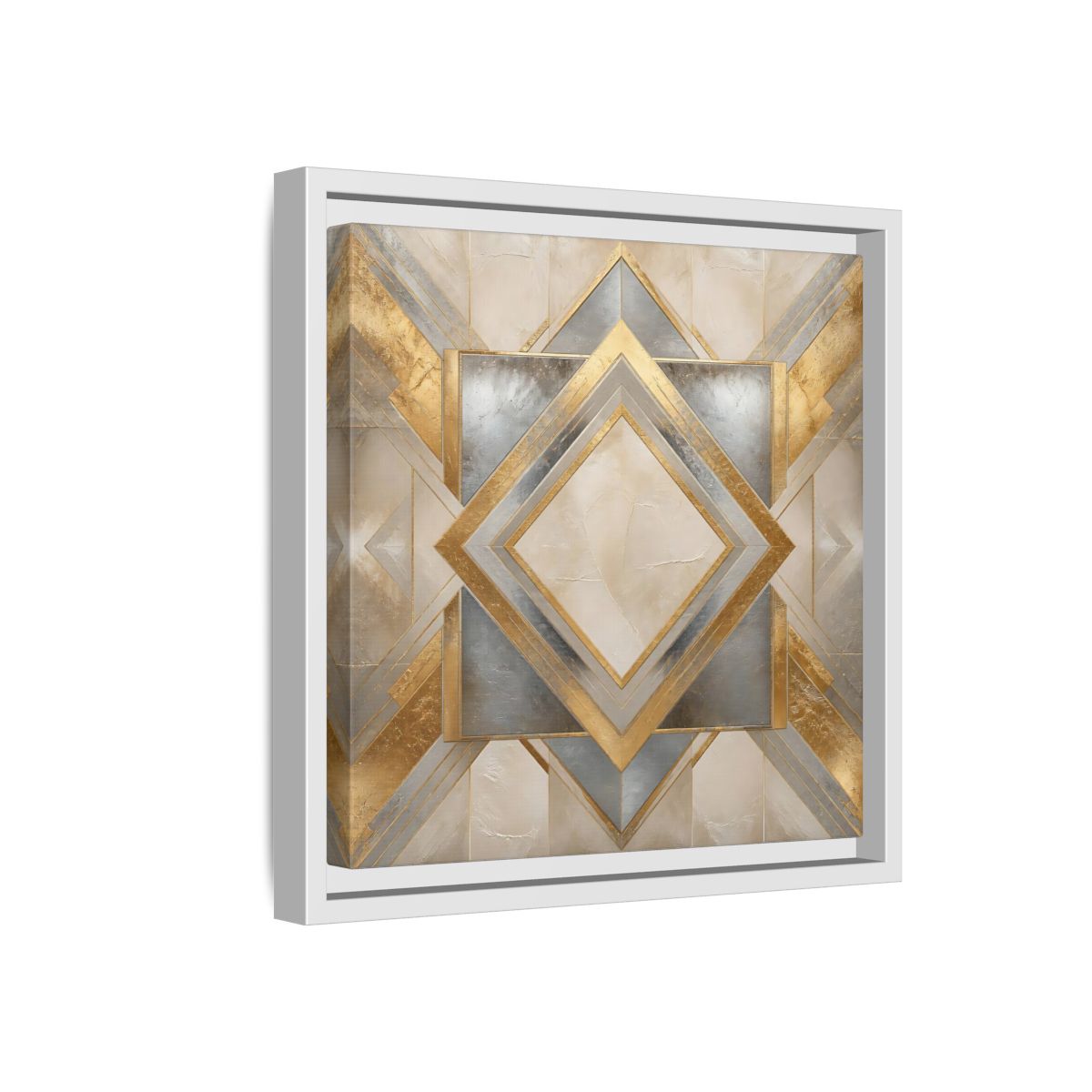 Side Mockup 16. Gilded Geometric Diamond shown as framed canvas print