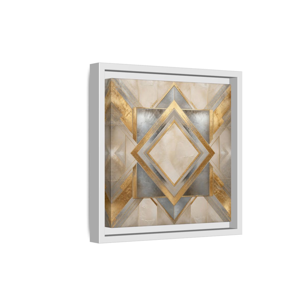 Side Mockup 19. Gilded Geometric Diamond shown as framed canvas print