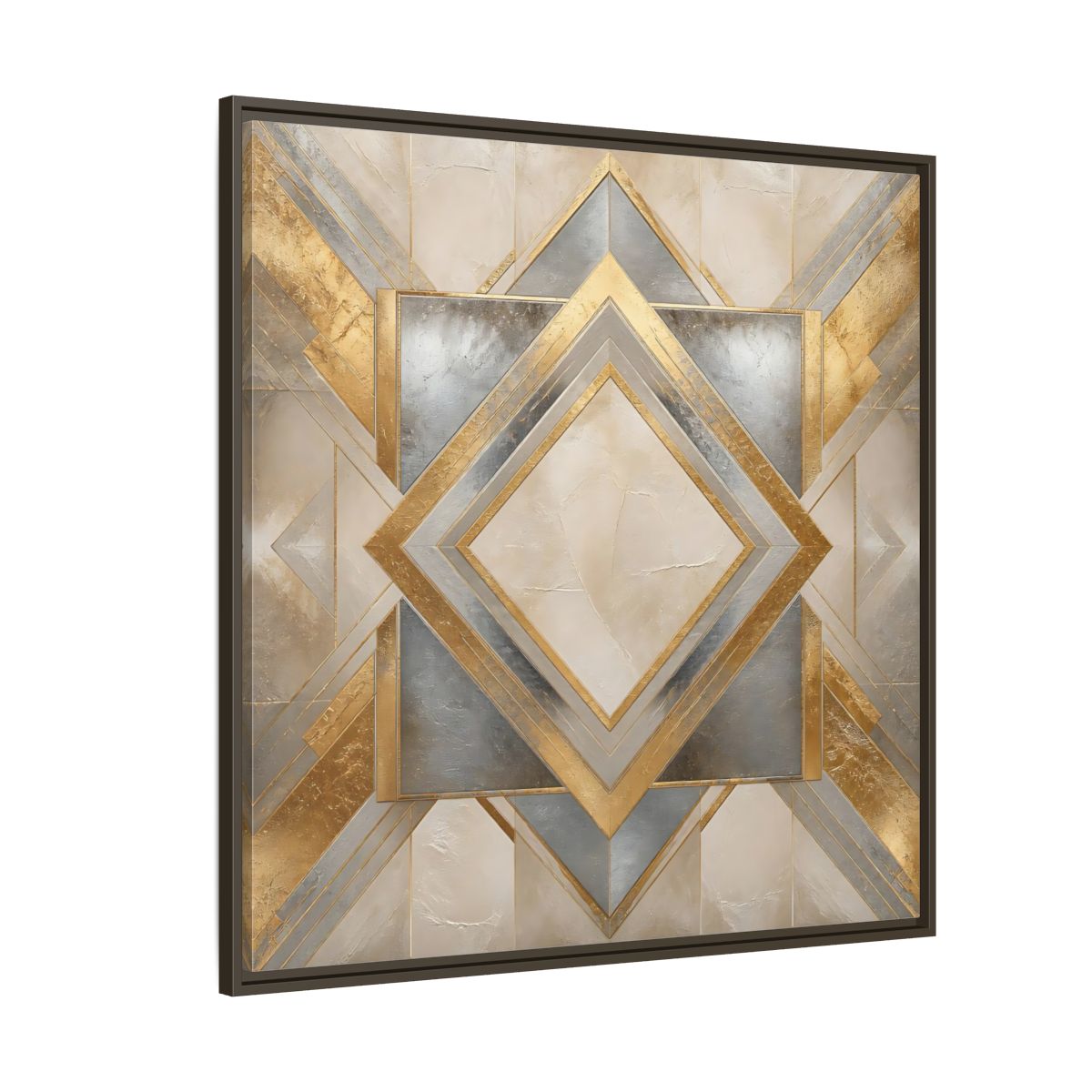 Side Mockup 5. Gilded Geometric Diamond shown as framed canvas print