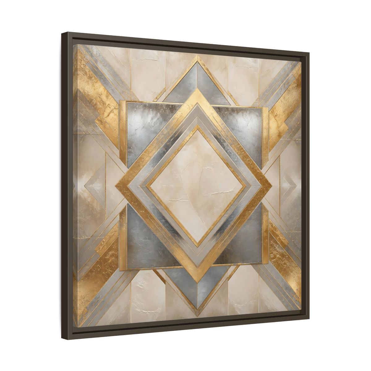 Side Mockup 27. Gilded Geometric Diamond shown as framed canvas print